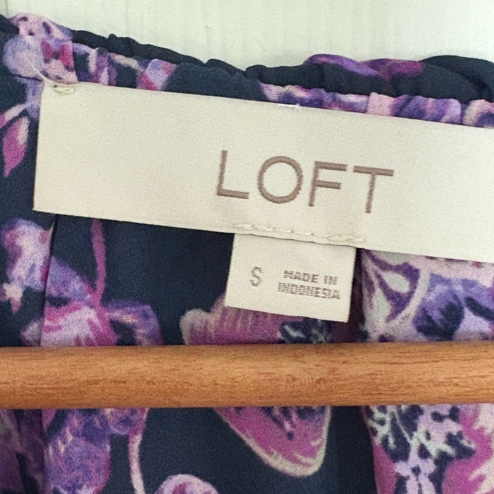 LOFT Multicolor Ruffle Neck Floral Shirt